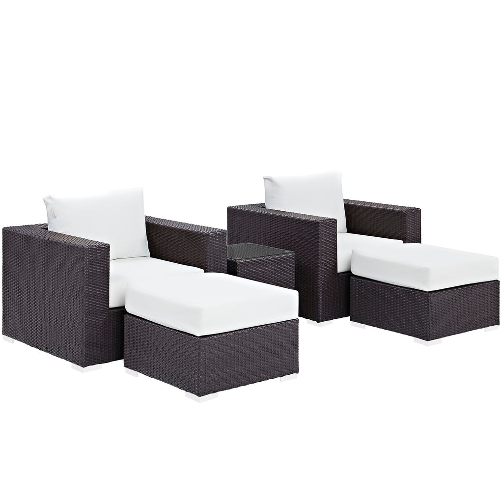 Convene 5 Piece Outdoor Patio Sectional Set in Espresso White-3