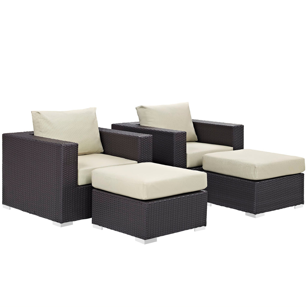 Convene 4 Piece Outdoor Patio Sectional Set in Espresso Beige