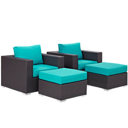 Convene 4 Piece Outdoor Patio Sectional Set in Espresso Turquoise