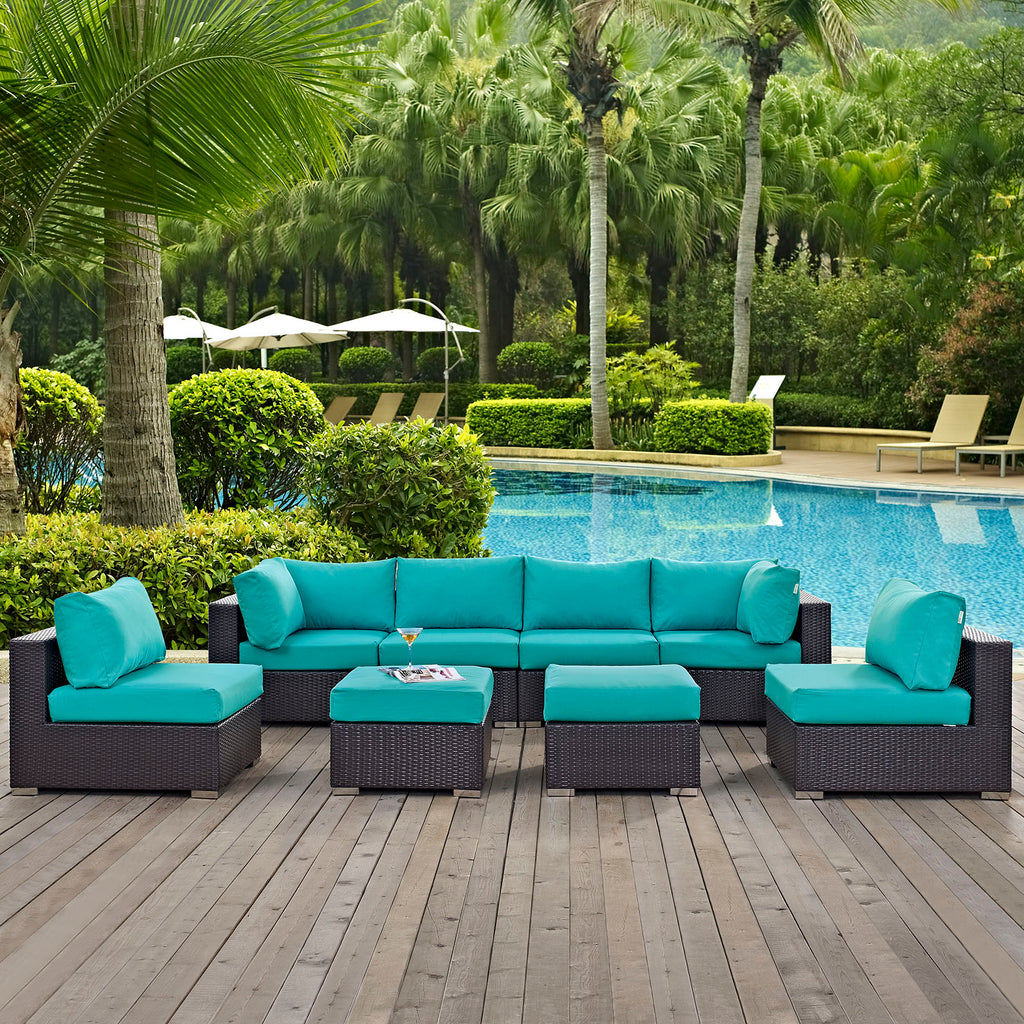 Convene 8 Piece Outdoor Patio Sectional Set in Espresso Turquoise-5