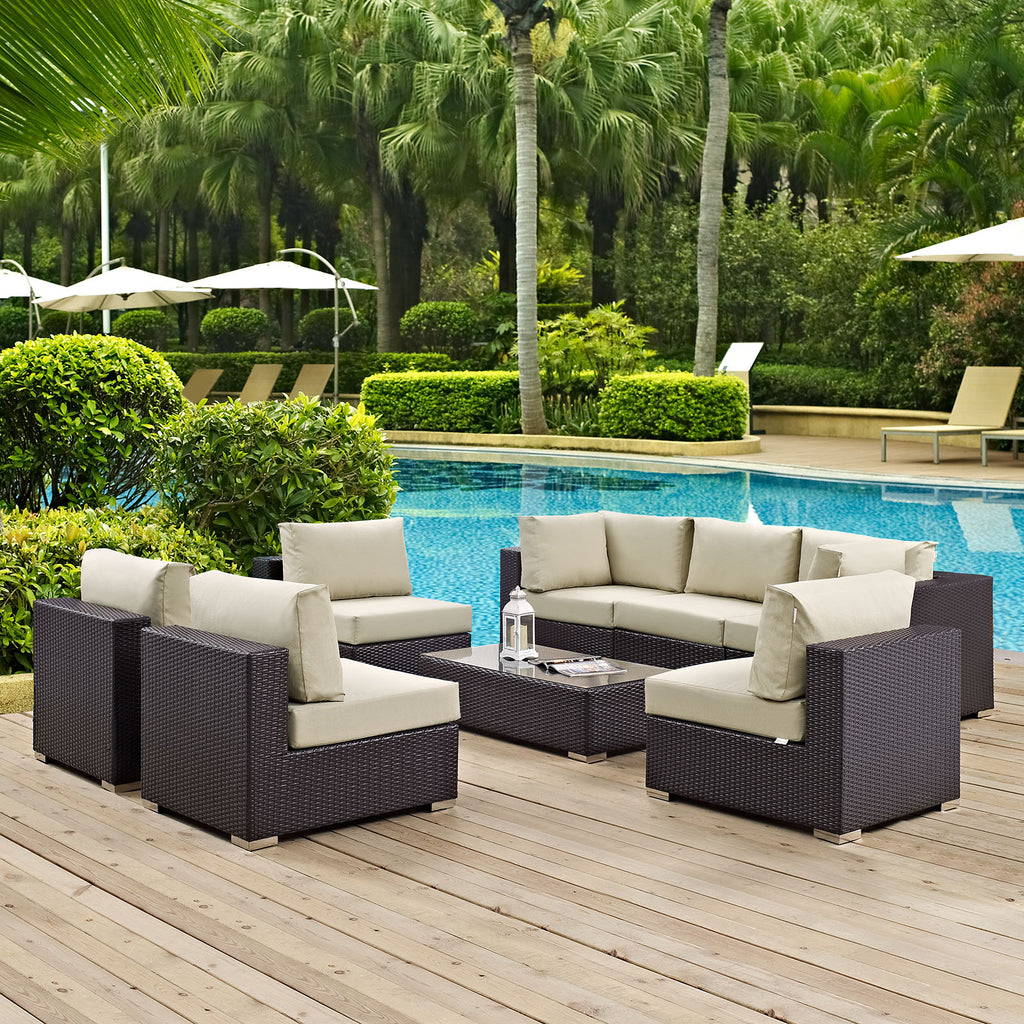 Convene 8 Piece Outdoor Patio Sectional Set in Espresso Beige-4