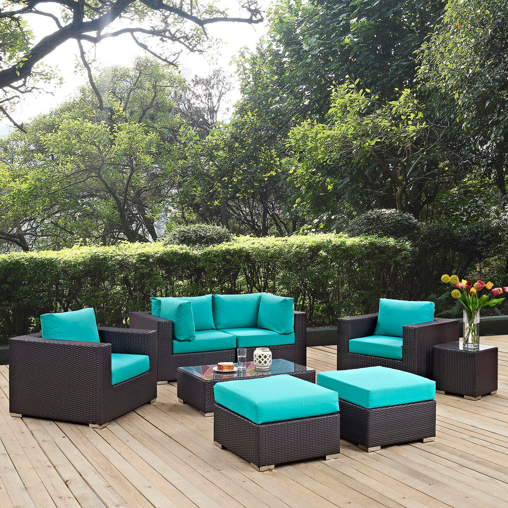 Convene 8 Piece Outdoor Patio Sectional Set in Espresso Turquoise-3