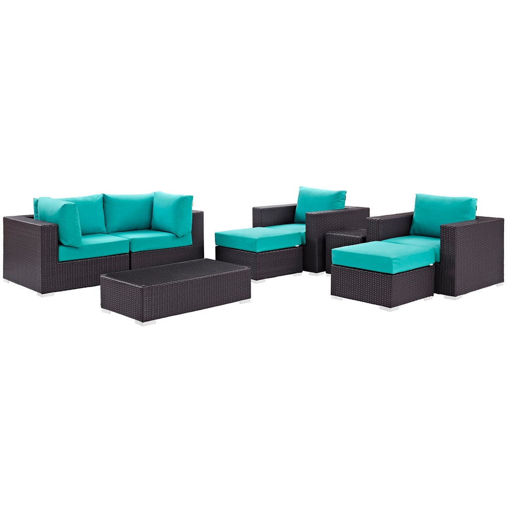 Convene 8 Piece Outdoor Patio Sectional Set in Espresso Turquoise-3