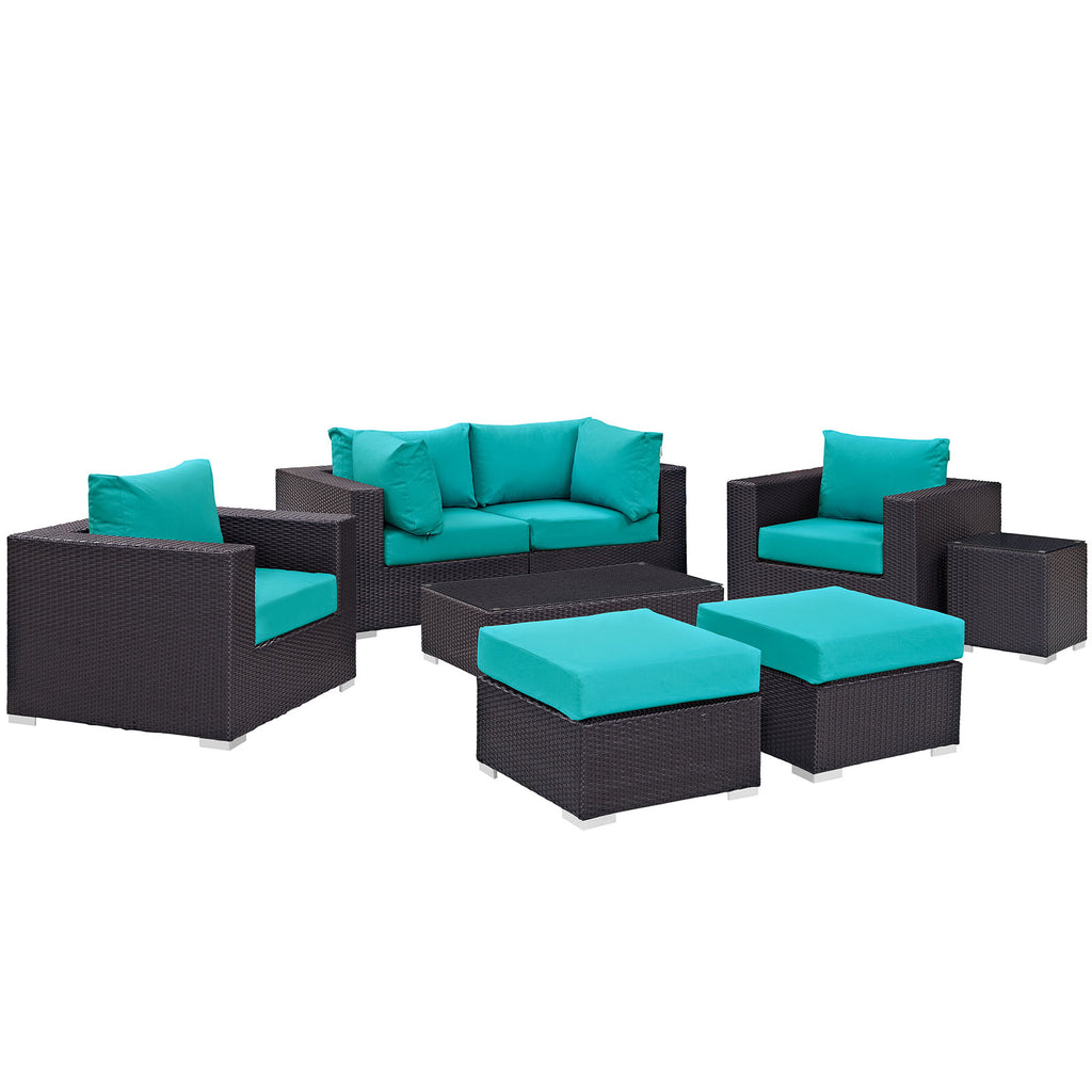 Convene 8 Piece Outdoor Patio Sectional Set in Espresso Turquoise-3