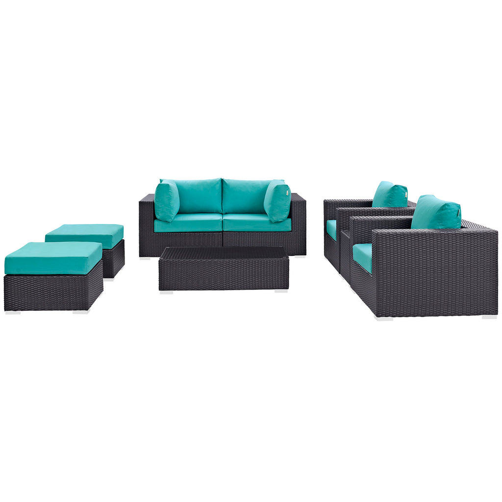 Convene 8 Piece Outdoor Patio Sectional Set in Espresso Turquoise-3