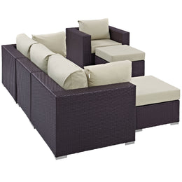 Convene 6 Piece Outdoor Patio Sectional Set in Espresso Beige-2