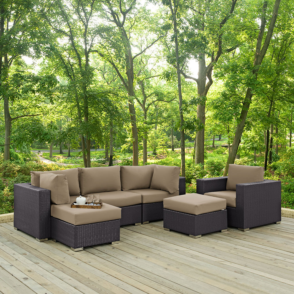 Convene 6 Piece Outdoor Patio Sectional Set in Espresso Mocha-2