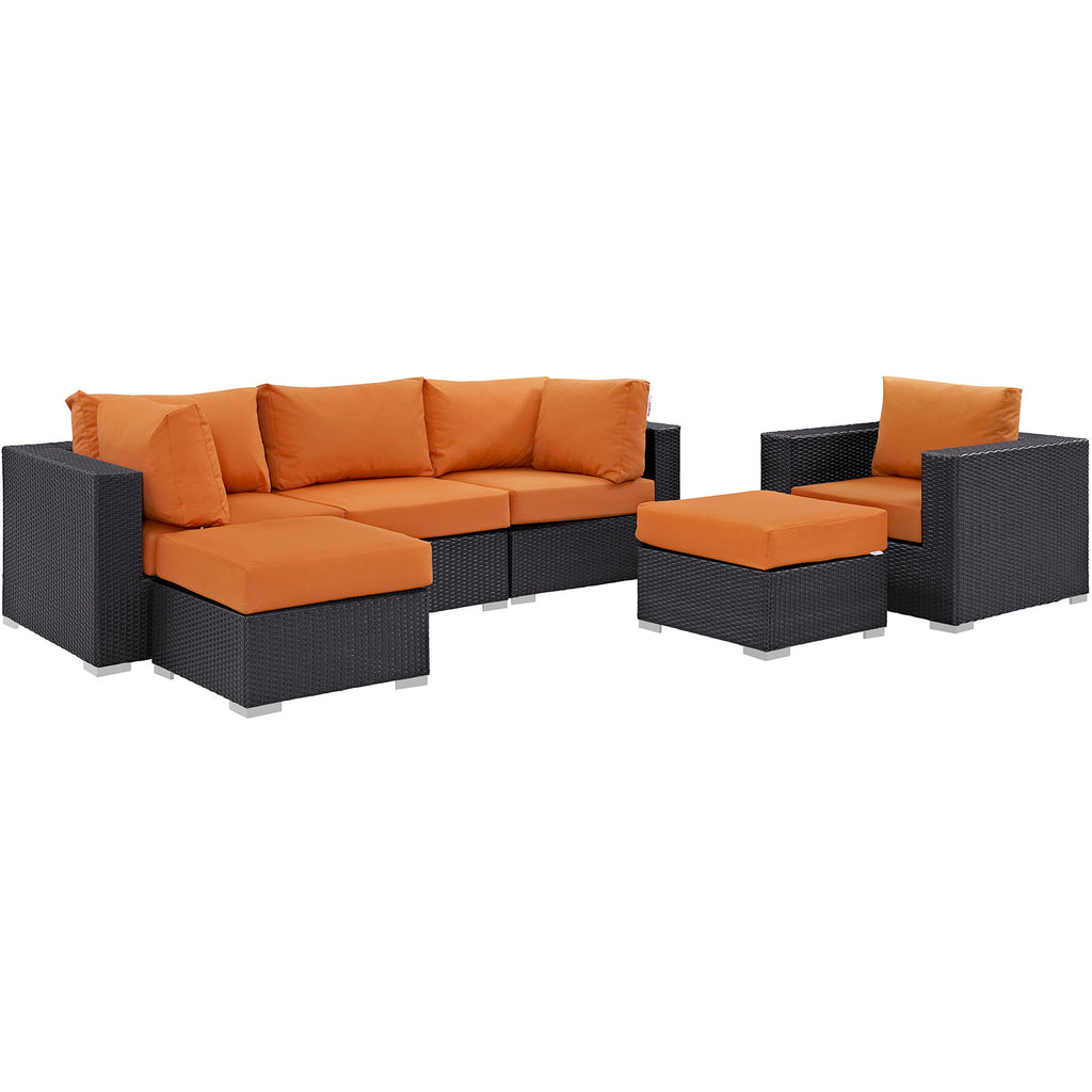 Convene 6 Piece Outdoor Patio Sectional Set in Espresso Orange-2