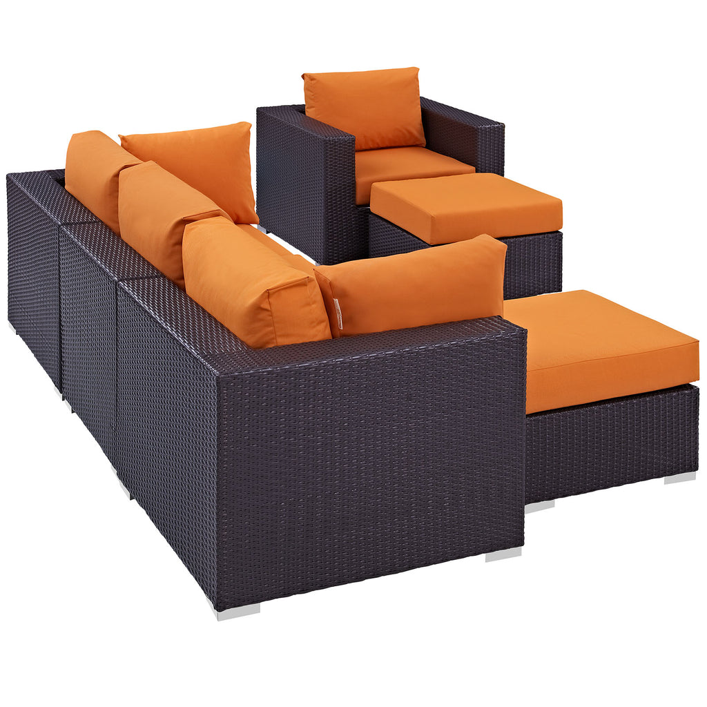 Convene 6 Piece Outdoor Patio Sectional Set in Espresso Orange-2