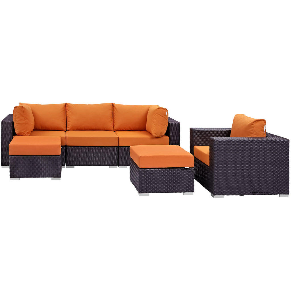 Convene 6 Piece Outdoor Patio Sectional Set in Espresso Orange-2