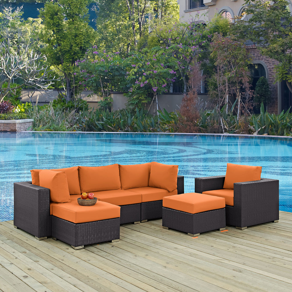 Convene 6 Piece Outdoor Patio Sectional Set in Espresso Orange-2