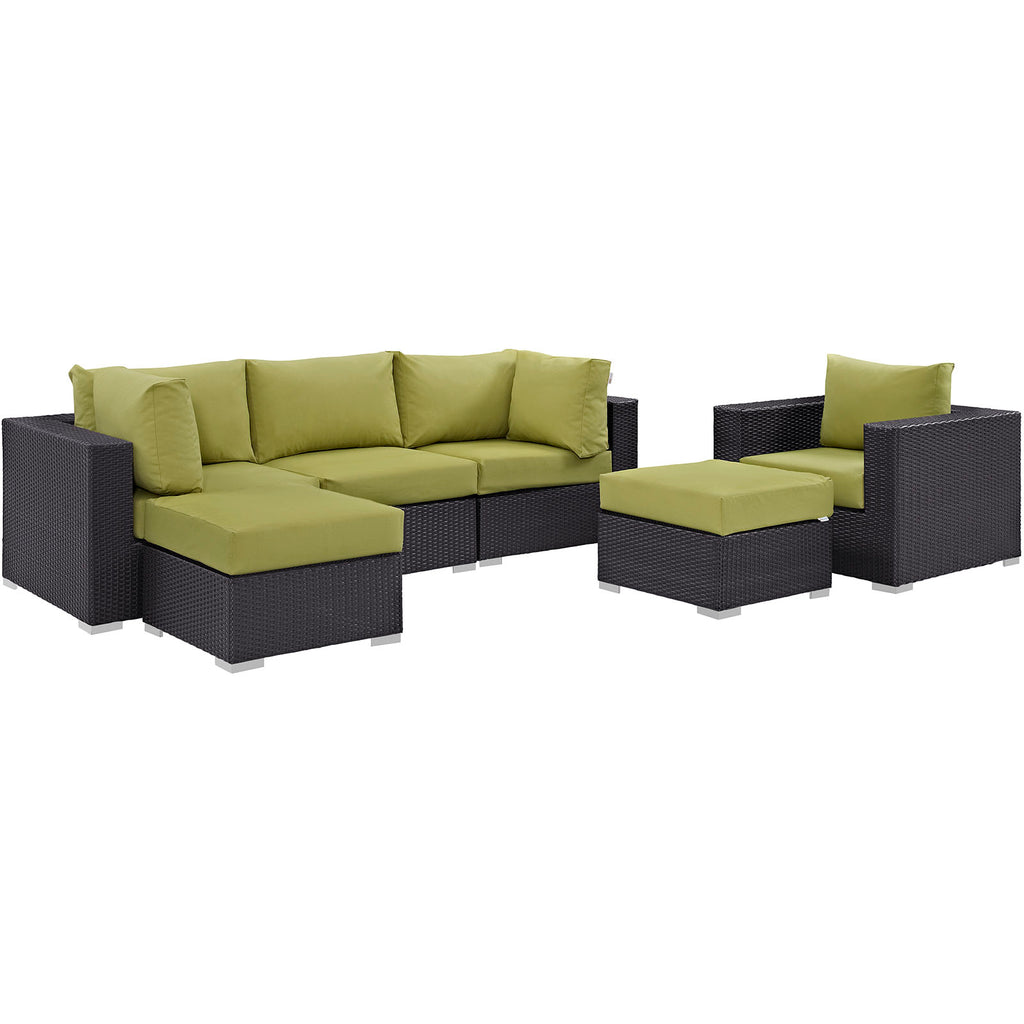 Convene 6 Piece Outdoor Patio Sectional Set in Espresso Peridot-2