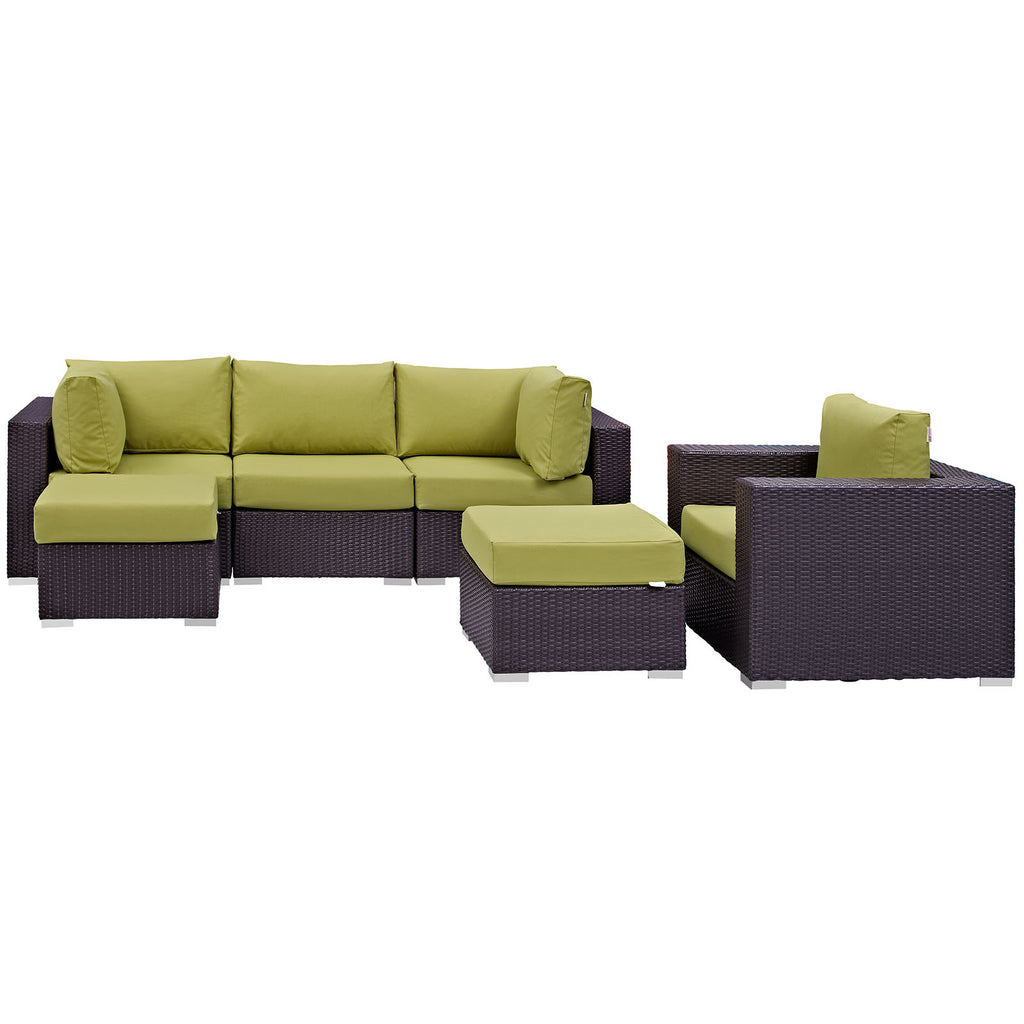 Convene 6 Piece Outdoor Patio Sectional Set in Espresso Peridot-2