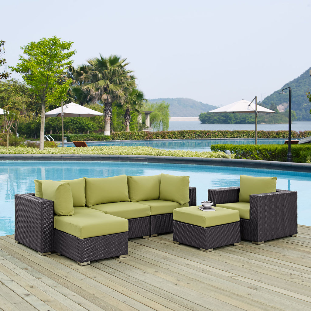 Convene 6 Piece Outdoor Patio Sectional Set in Espresso Peridot-2