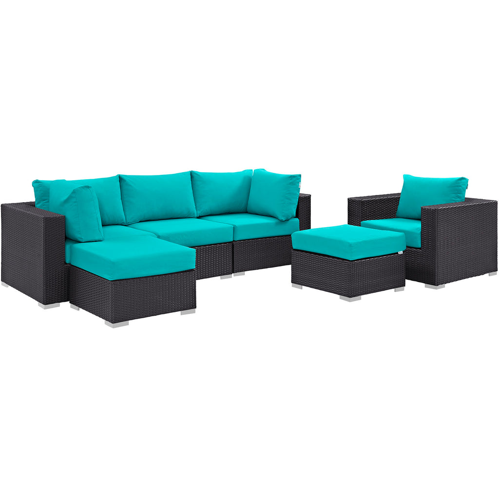 Convene 6 Piece Outdoor Patio Sectional Set in Espresso Turquoise-2