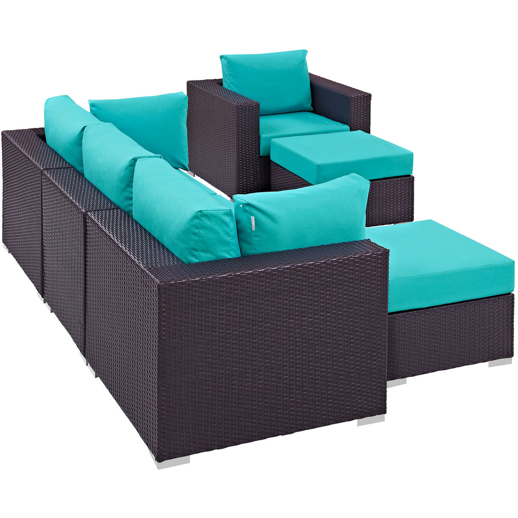 Convene 6 Piece Outdoor Patio Sectional Set in Espresso Turquoise-2