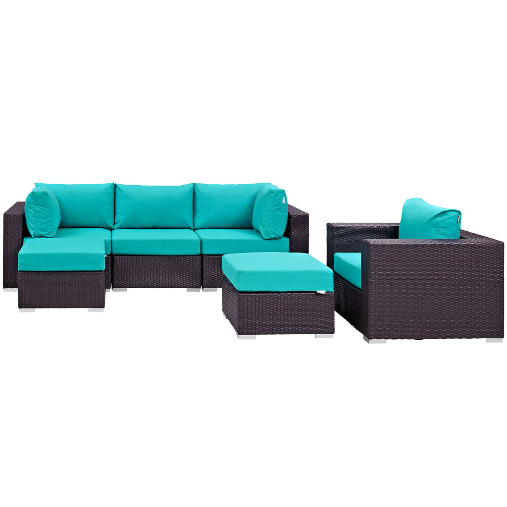 Convene 6 Piece Outdoor Patio Sectional Set in Espresso Turquoise-2