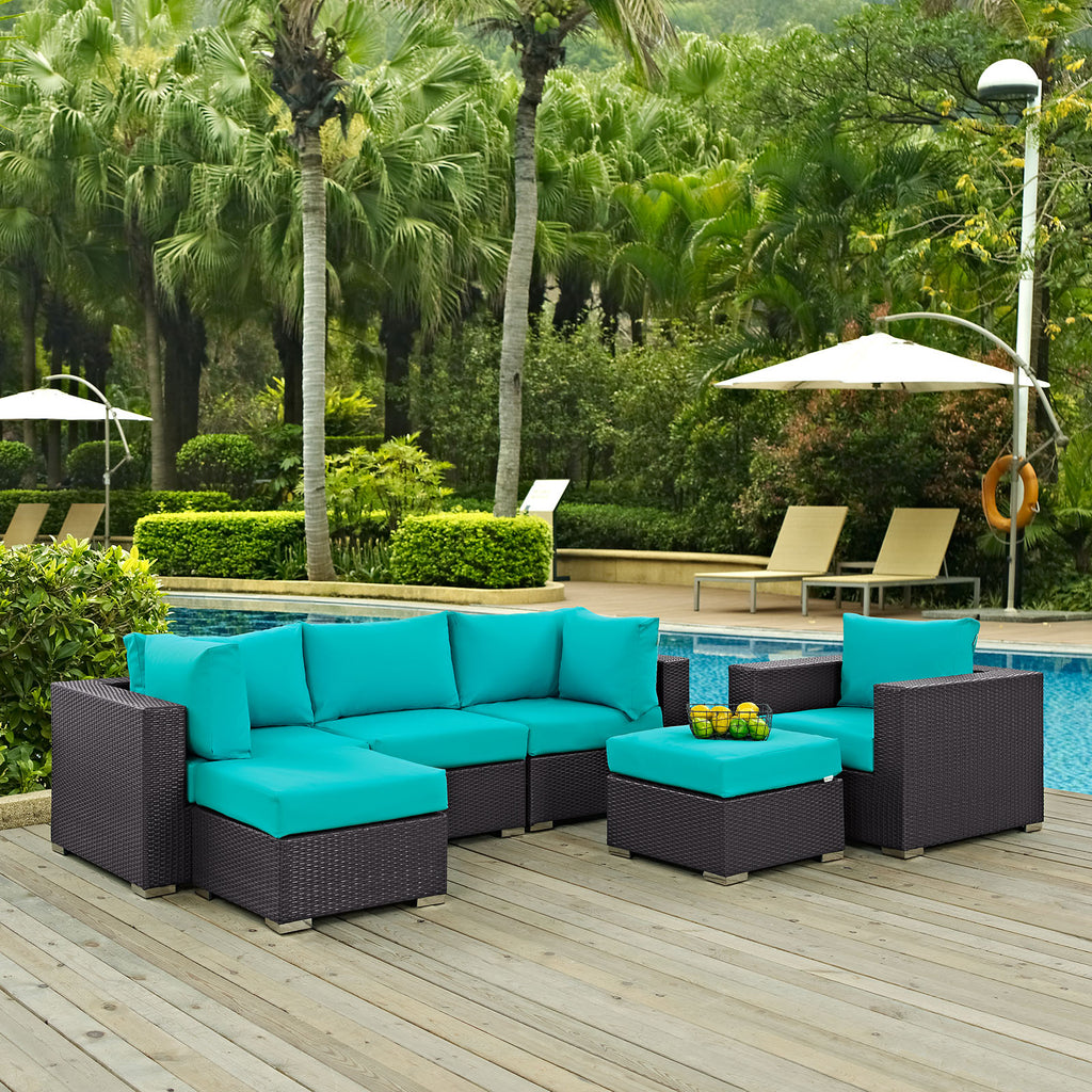 Convene 6 Piece Outdoor Patio Sectional Set in Espresso Turquoise-2