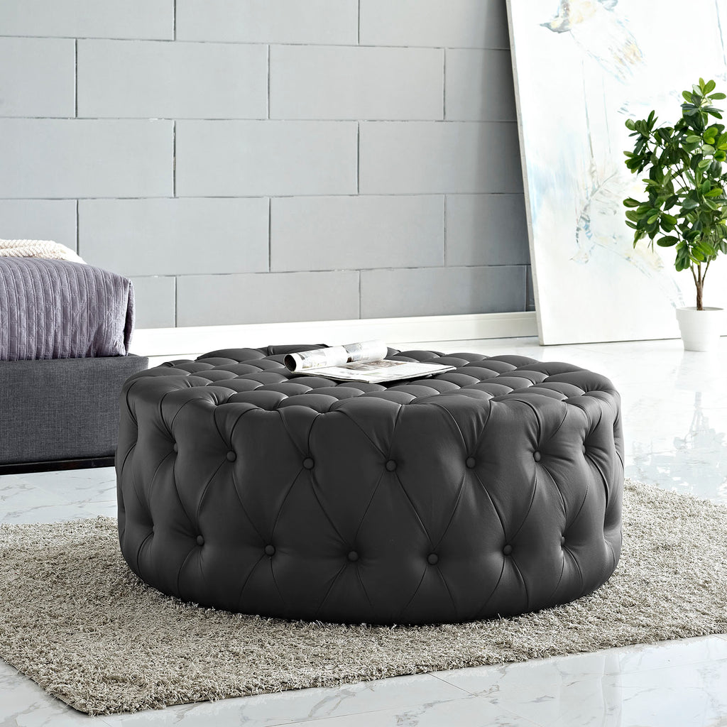 Amour Upholstered Vinyl Ottoman in Black