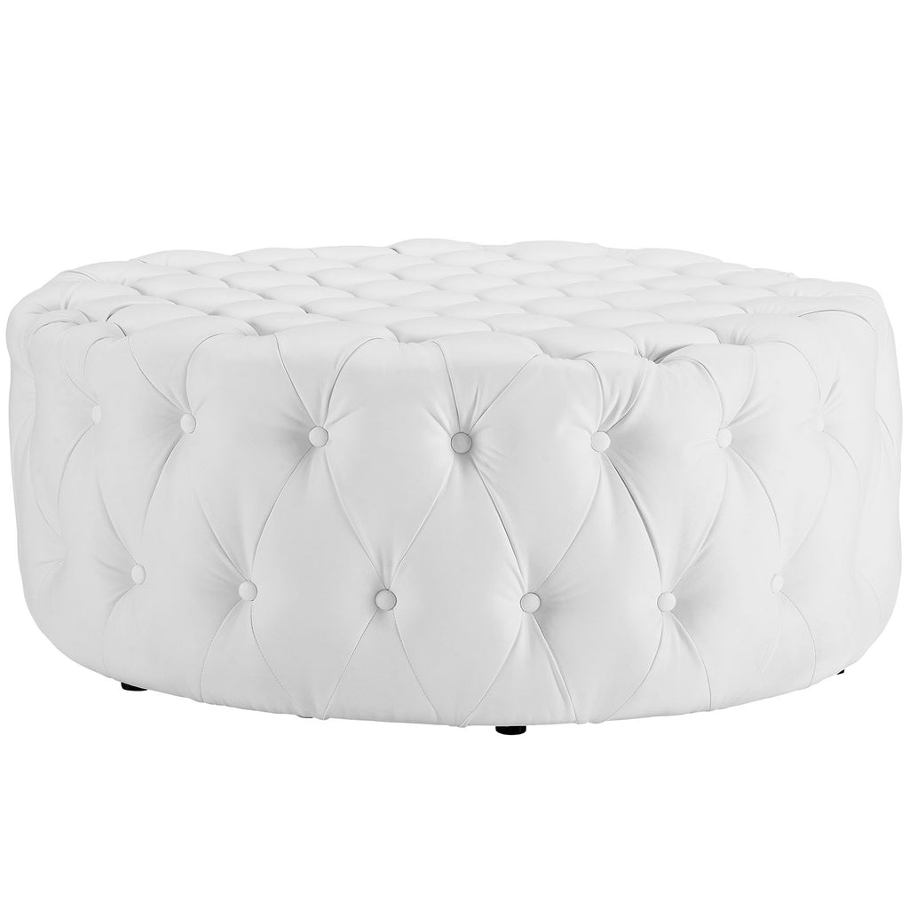 Amour Upholstered Vinyl Ottoman in White