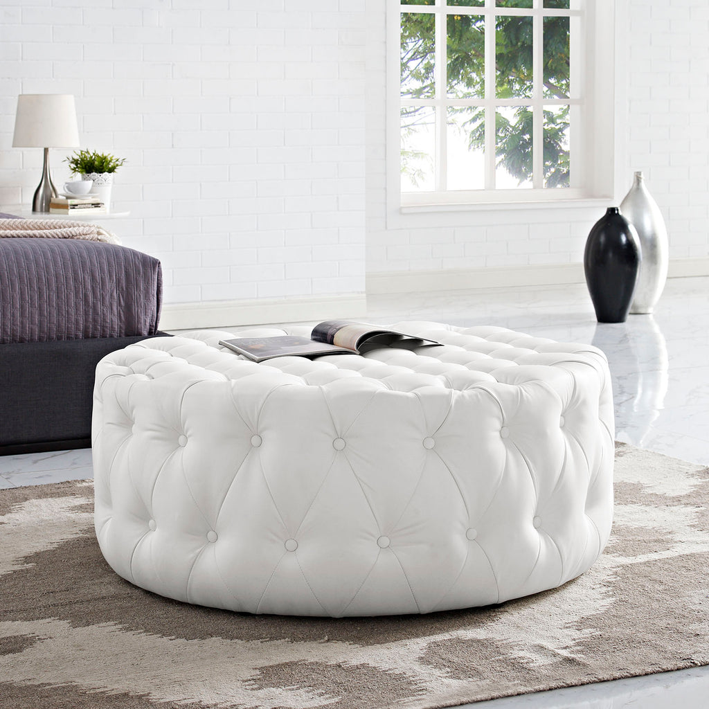 Amour Upholstered Vinyl Ottoman in White