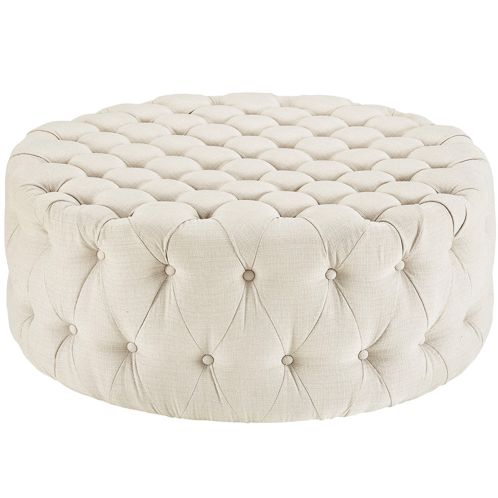 Amour Upholstered Fabric Ottoman in Beige