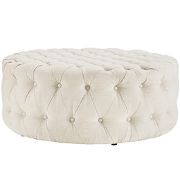 Amour Upholstered Fabric Ottoman in Beige