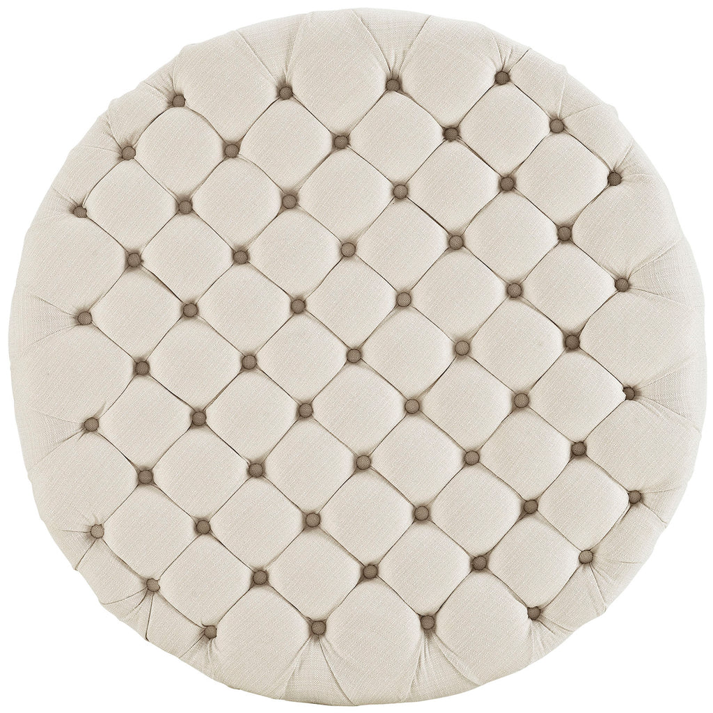 Amour Upholstered Fabric Ottoman in Beige