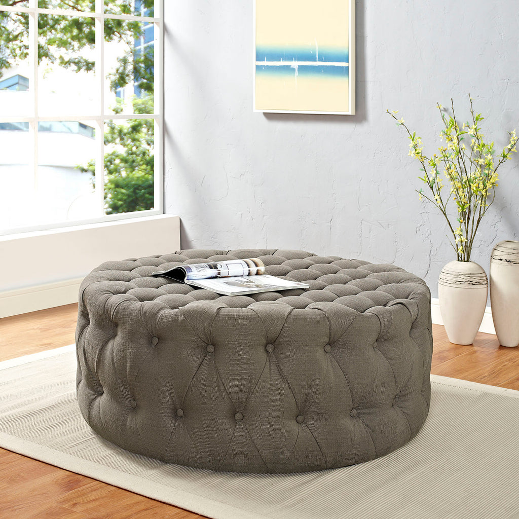 Amour Upholstered Fabric Ottoman in Granite