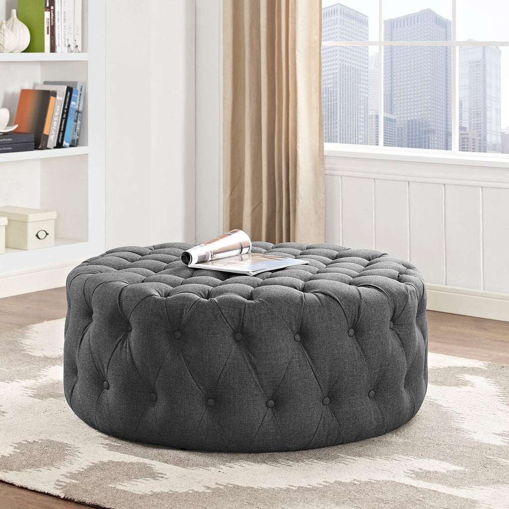 Amour Upholstered Fabric Ottoman in Gray