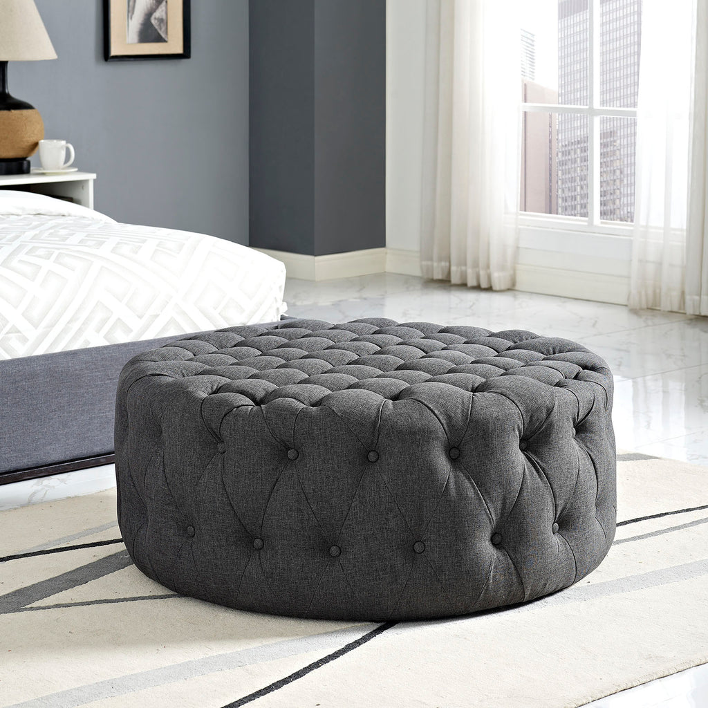Amour Upholstered Fabric Ottoman in Gray