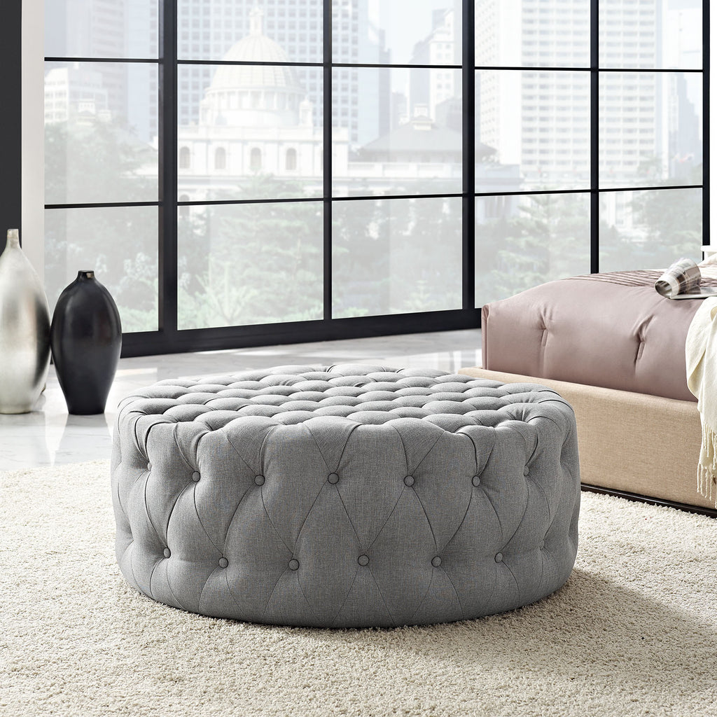 Amour Upholstered Fabric Ottoman in Light Gray