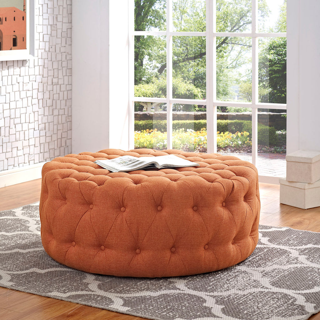 Amour Upholstered Fabric Ottoman in Orange