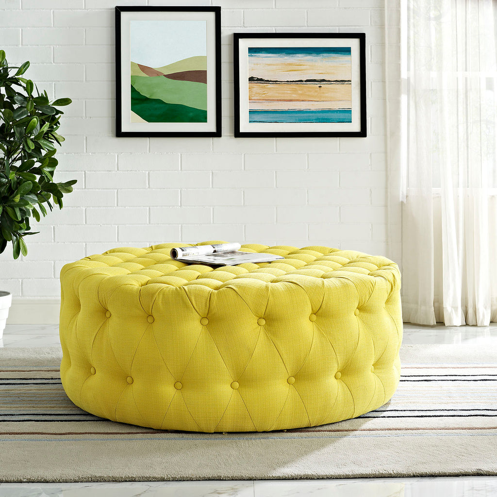 Amour Upholstered Fabric Ottoman in Sunny