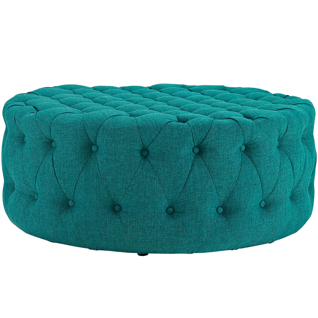 Amour Upholstered Fabric Ottoman in Teal
