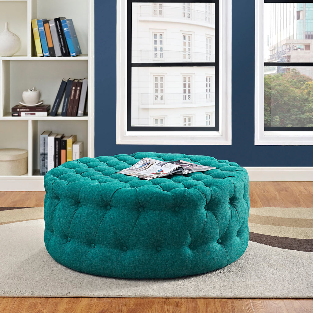 Amour Upholstered Fabric Ottoman in Teal