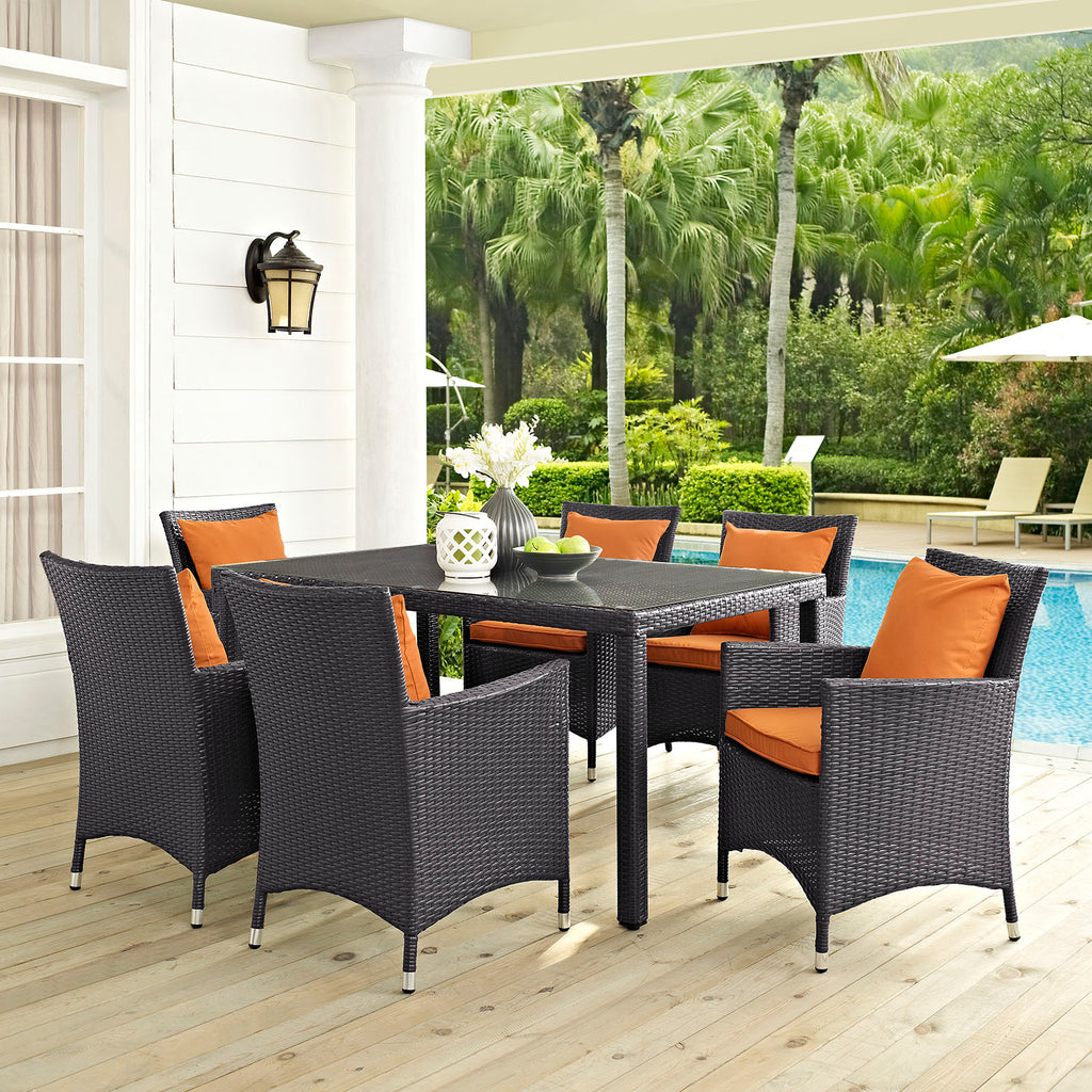 Convene 7 Piece Outdoor Patio Dining Set in Espresso Orange-1