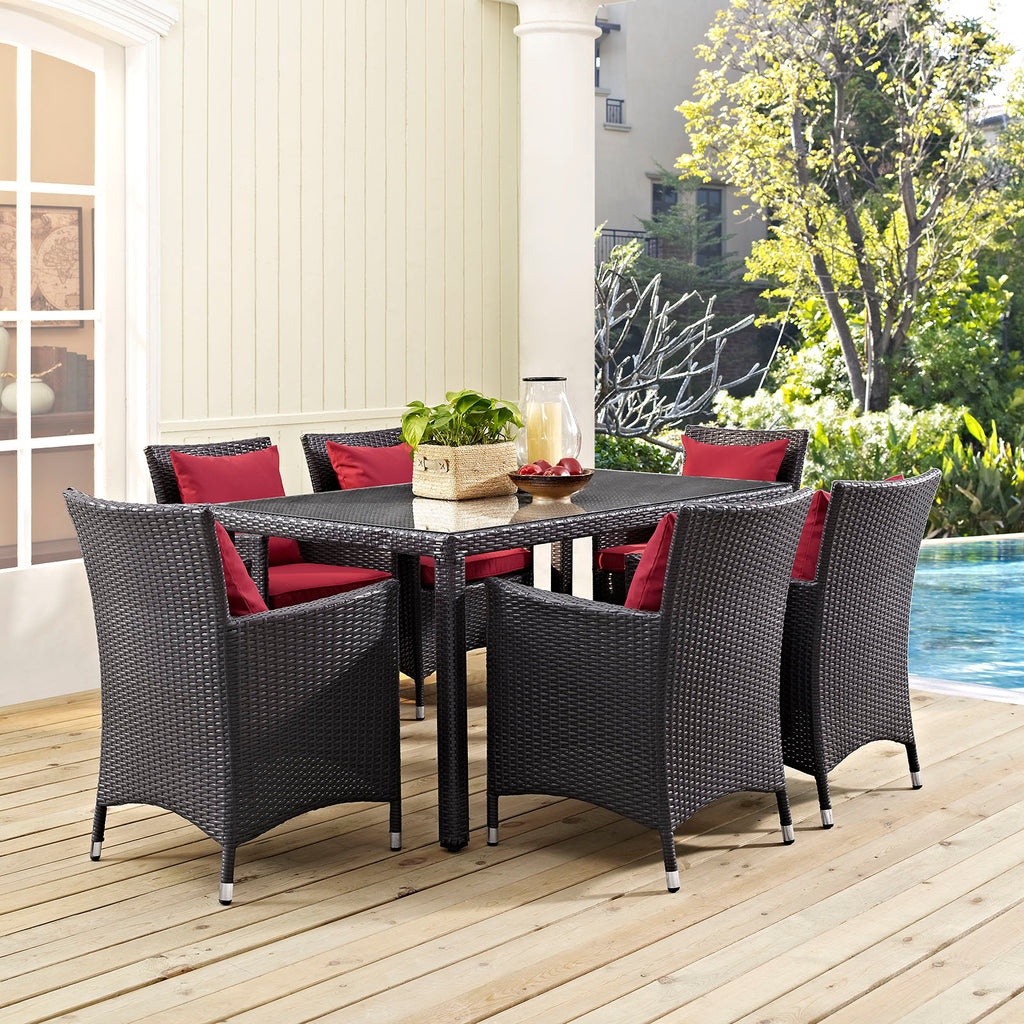 Convene 7 Piece Outdoor Patio Dining Set in Espresso Red-1