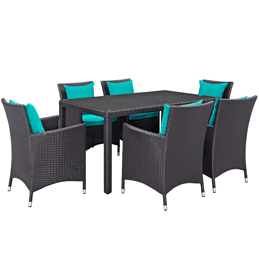 Convene 7 Piece Outdoor Patio Dining Set in Espresso Turquoise-1