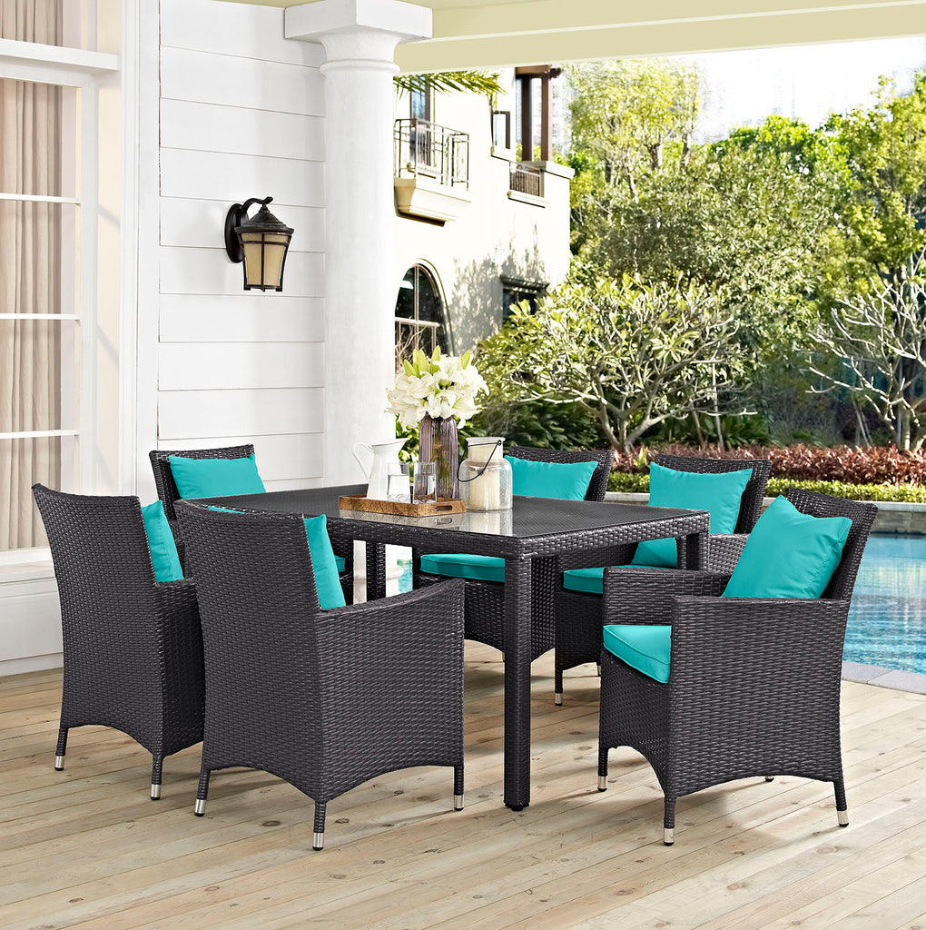 Convene 7 Piece Outdoor Patio Dining Set in Espresso Turquoise-1