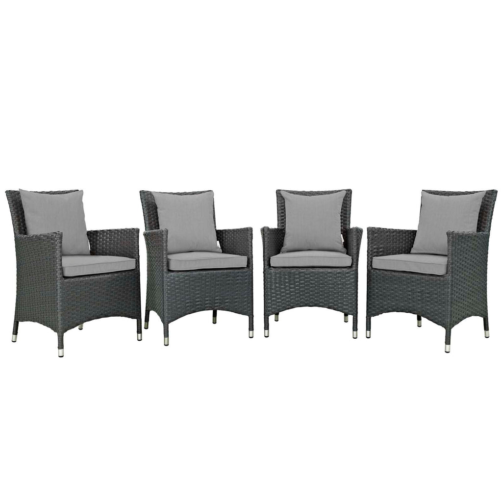 Sojourn 4 Piece Outdoor Patio Sunbrella Dining Set in Canvas Gray