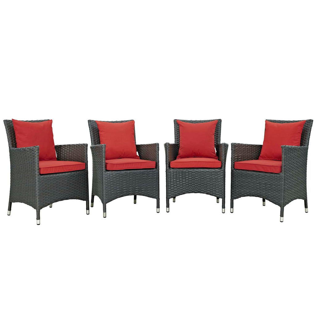 Sojourn 4 Piece Outdoor Patio Sunbrella Dining Set in Canvas Red