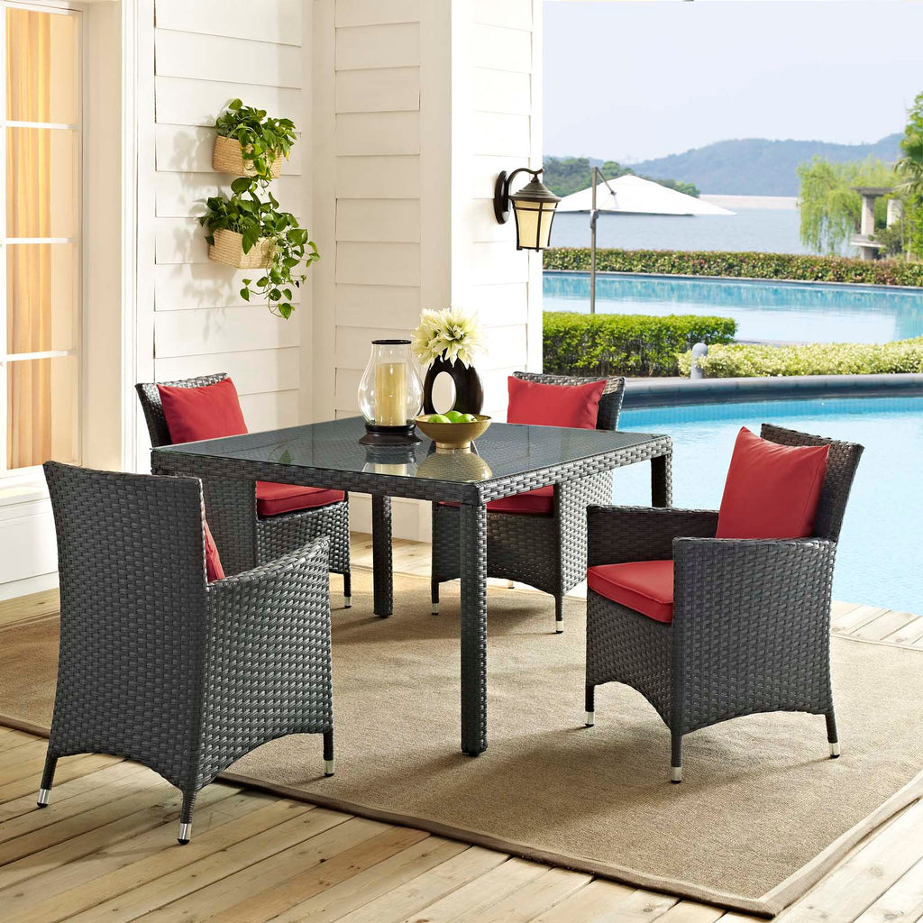Sojourn 4 Piece Outdoor Patio Sunbrella Dining Set in Canvas Red