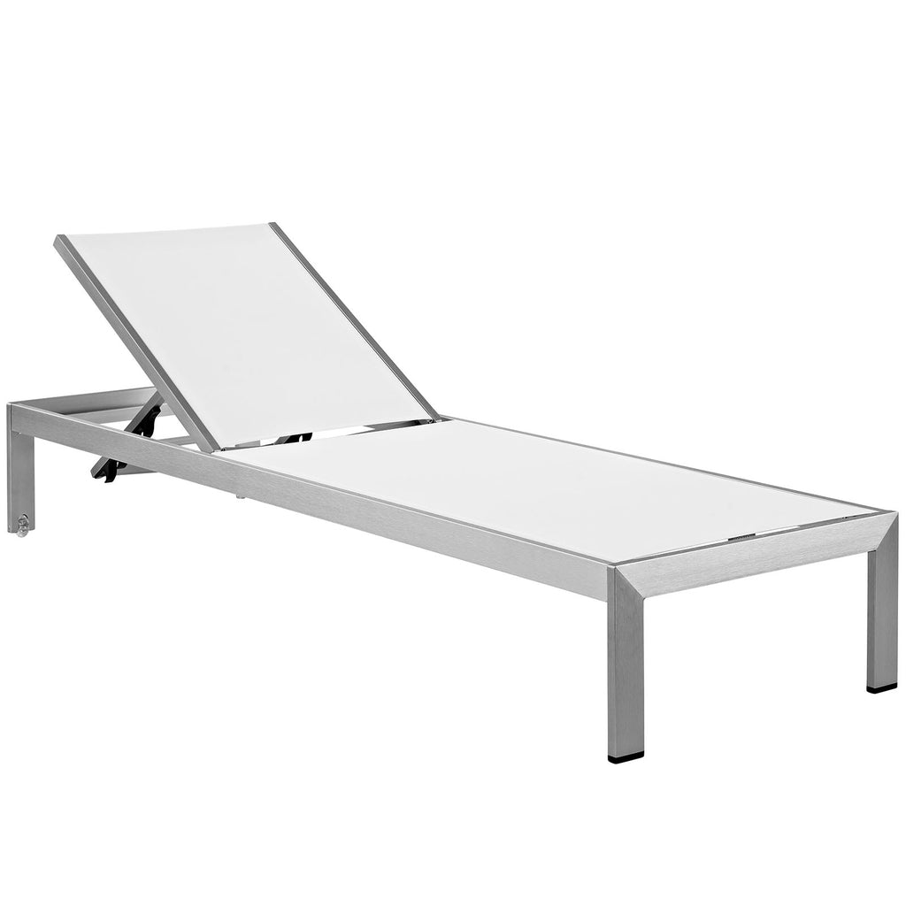 Shore Outdoor Patio Aluminum Mesh Chaise in Silver White