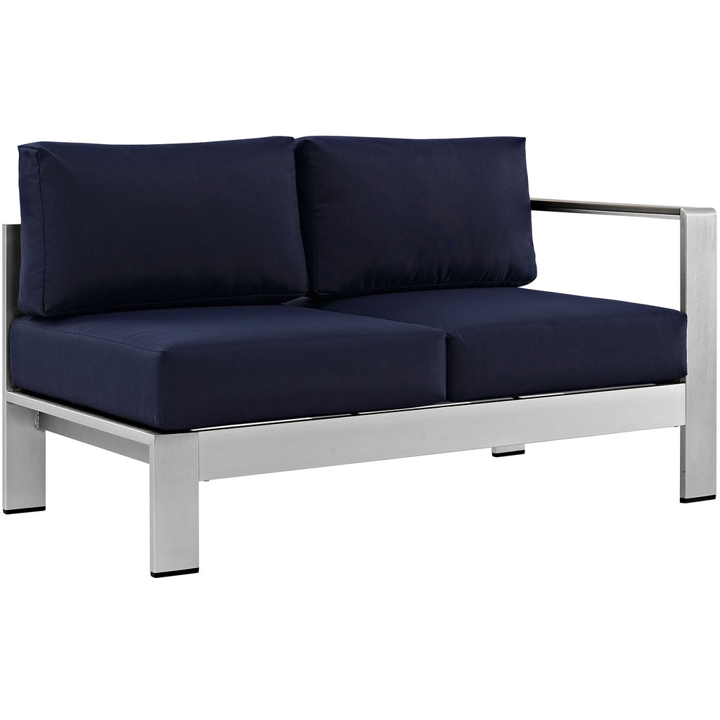 Shore Right-Arm Corner Sectional Outdoor Patio Aluminum Loveseat in Silver Navy