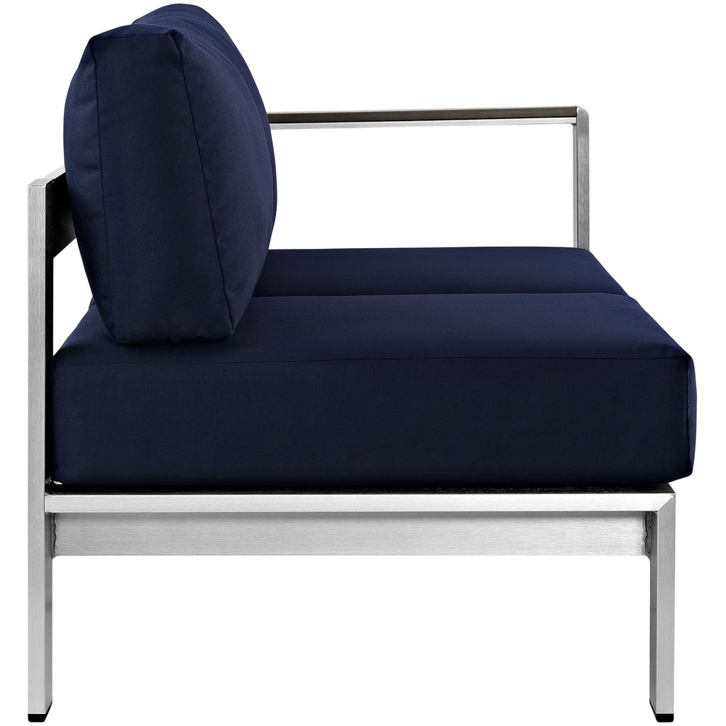 Shore Right-Arm Corner Sectional Outdoor Patio Aluminum Loveseat in Silver Navy