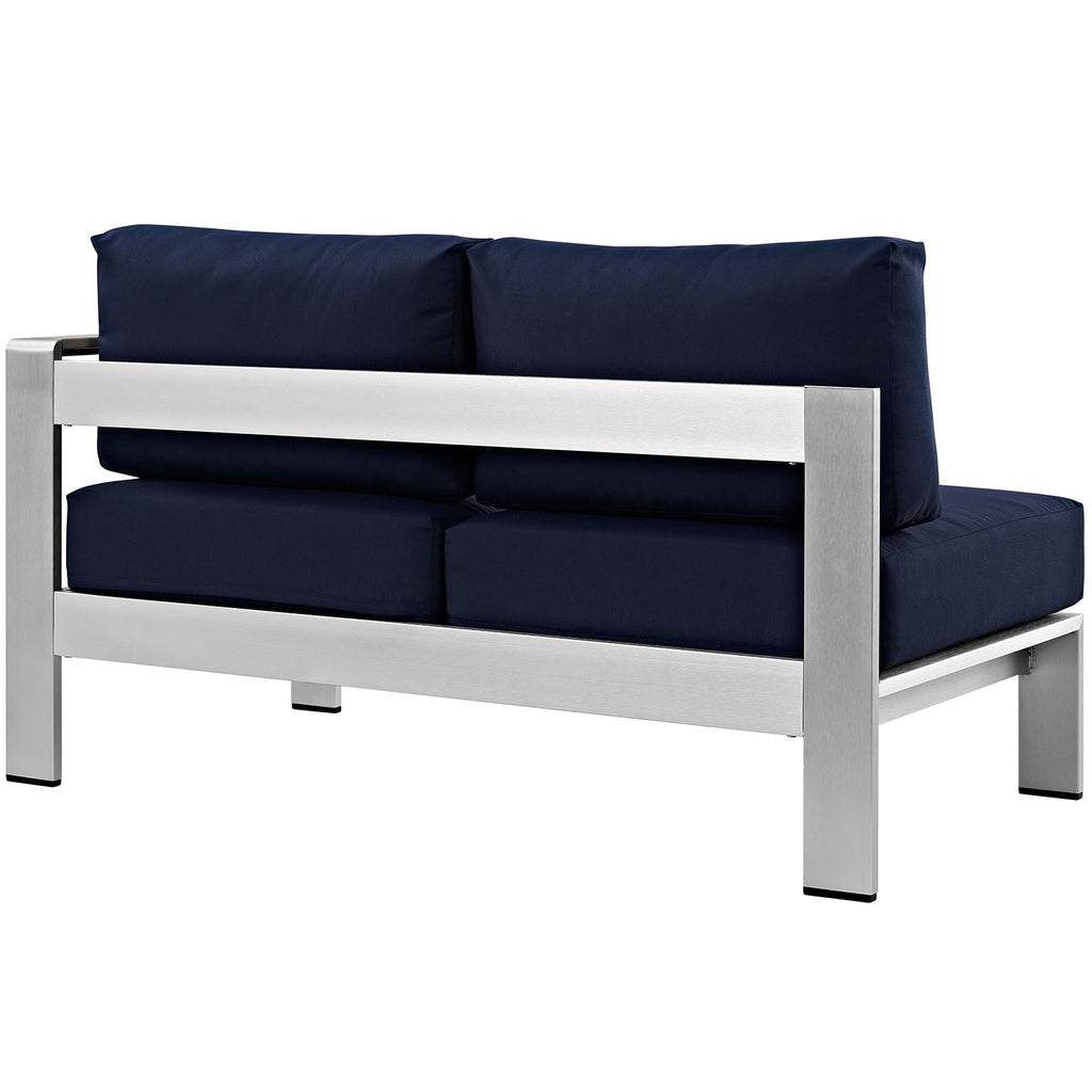 Shore Right-Arm Corner Sectional Outdoor Patio Aluminum Loveseat in Silver Navy