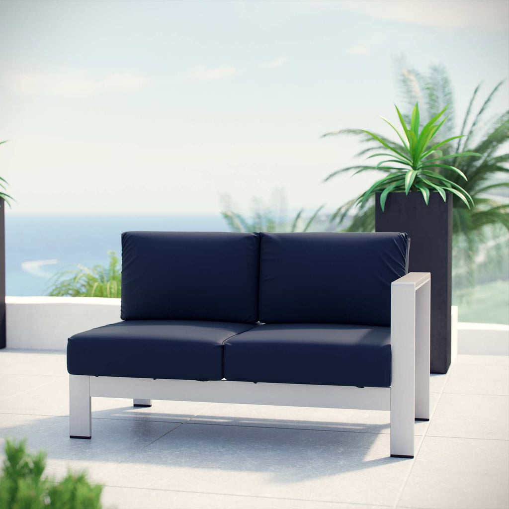 Shore Right-Arm Corner Sectional Outdoor Patio Aluminum Loveseat in Silver Navy