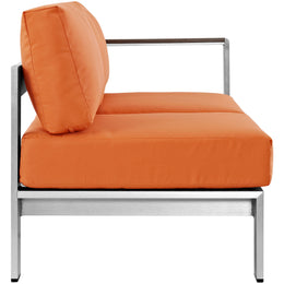 Shore Right-Arm Corner Sectional Outdoor Patio Aluminum Loveseat in Silver Orange