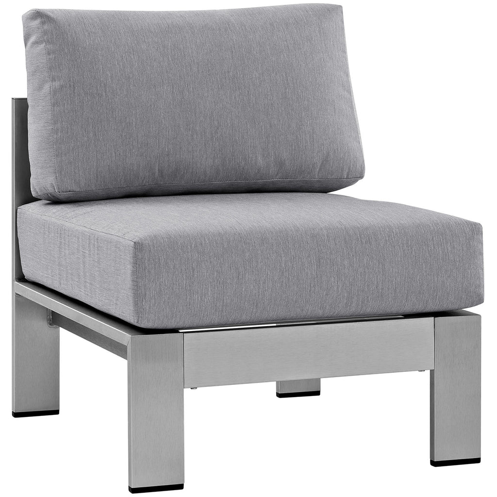 Shore Armless Outdoor Patio Aluminum Chair in Silver Gray